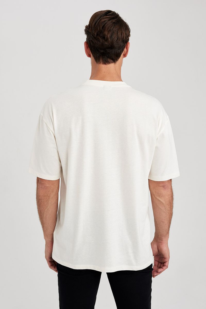 Man Collection Oversize Fit Crew Neck Short Sleeve Knitted T-Shirt - Ecru