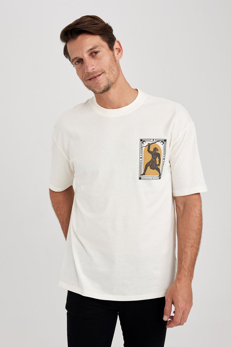 Man Collection Oversize Fit Crew Neck Short Sleeve Knitted T-Shirt - Ecru