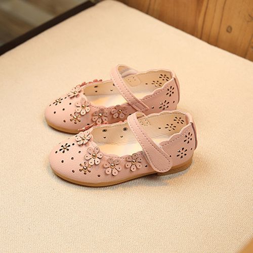 Girls Leather Shoes Summer Princess Velcro Hollow Children's Casual Shoes Pink
