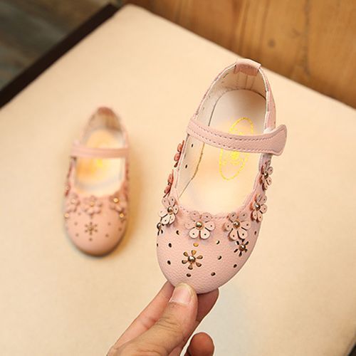Girls Leather Shoes Summer Princess Velcro Hollow Children's Casual Shoes Pink