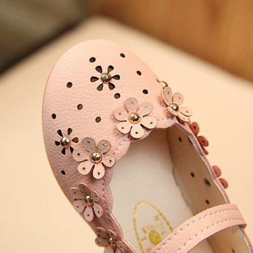 Girls Leather Shoes Summer Princess Velcro Hollow Children's Casual Shoes Pink
