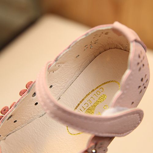 Girls Leather Shoes Summer Princess Velcro Hollow Children's Casual Shoes Pink