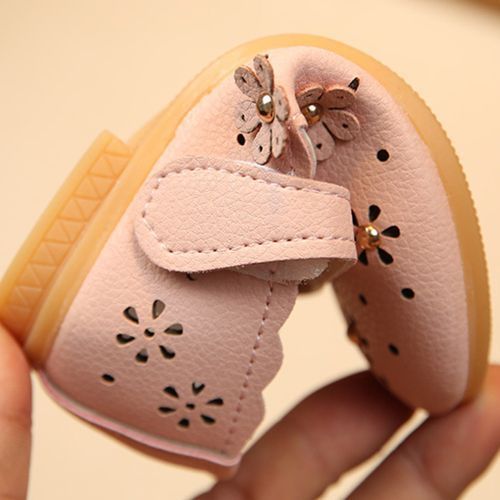 Girls Leather Shoes Summer Princess Velcro Hollow Children's Casual Shoes Pink