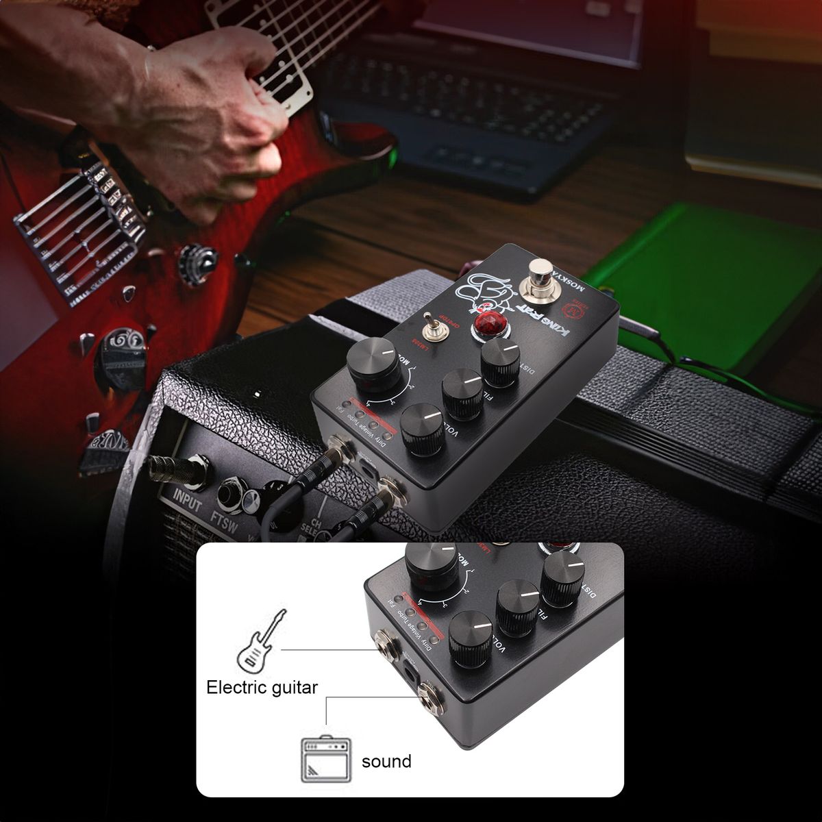 MOSKYAudio Fuzz Distortion Guitar Effect Pedal 4 Mode