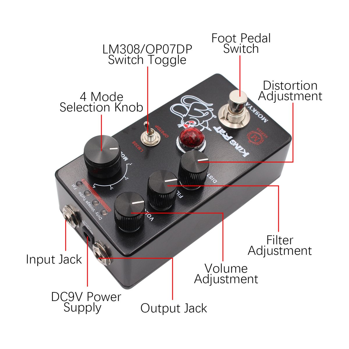 MOSKYAudio Fuzz Distortion Guitar Effect Pedal 4 Mode