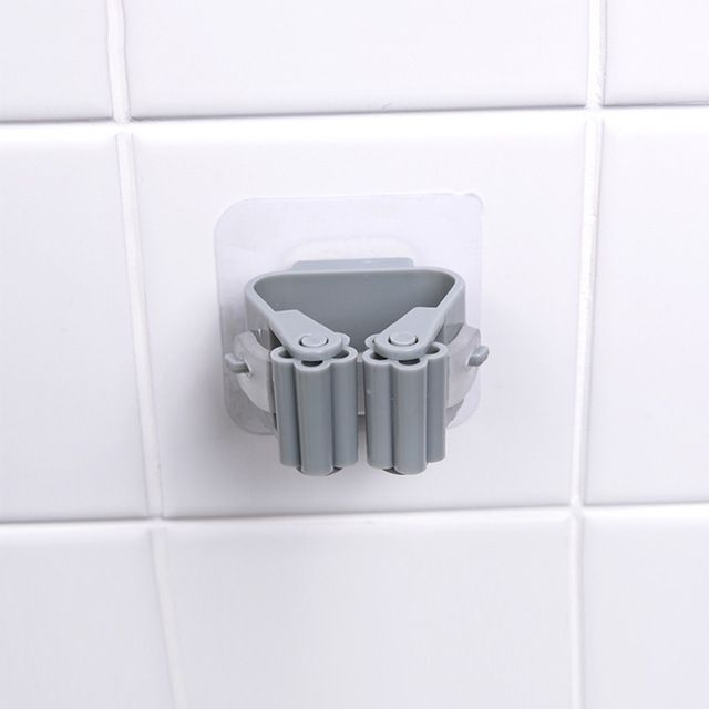 Mop Holder Wall Mounted Organizer Holder Household Kitchen Bathroom Adhesive Storage Broom Hanger Clip Hook Racks(Grey)