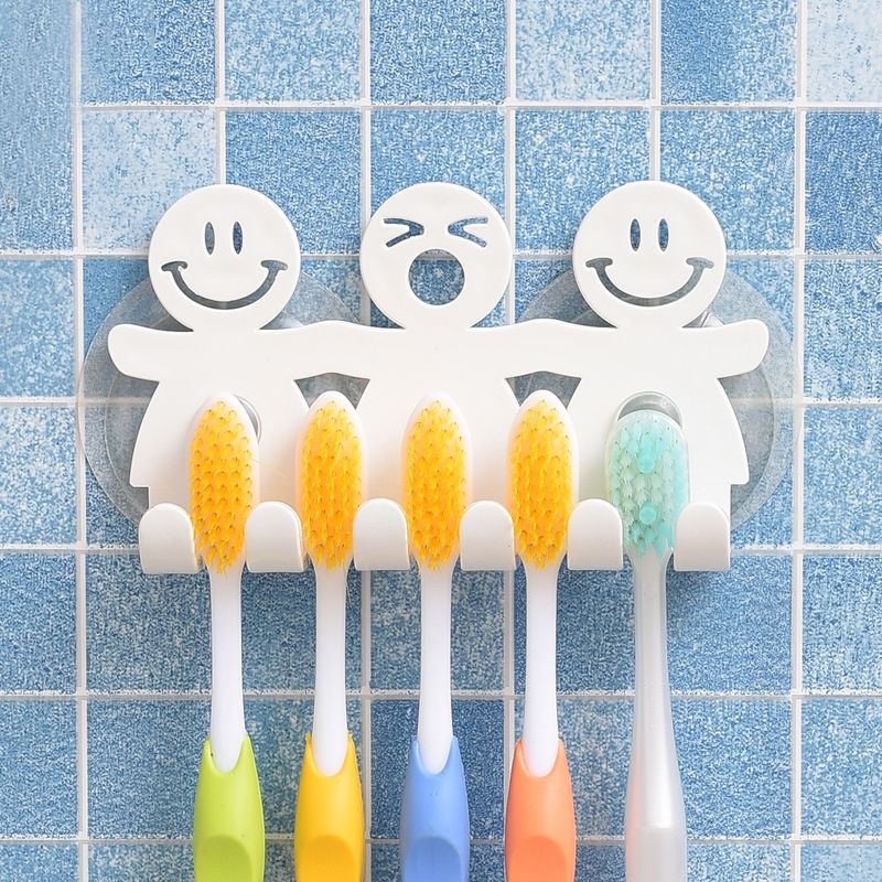 5 PCS Cute Smiley Suction Cup Hanging Toothbrush Holder Plastic Small Person Teeth Holder