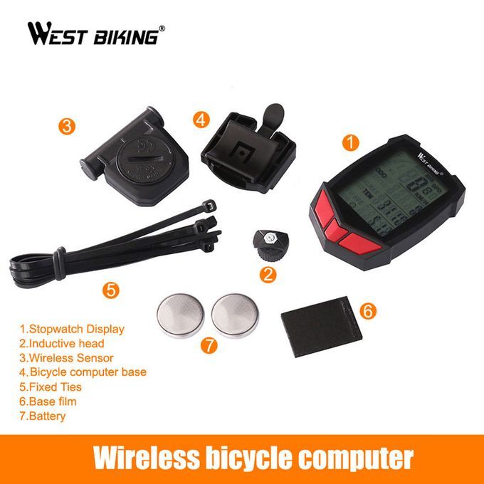 Bike Computer Waterproof 20 Functions Speedometer Odometer Cycling Luminous LED Wired/ Wireless MTB Bike Stopwatch(#Black Red Wired)