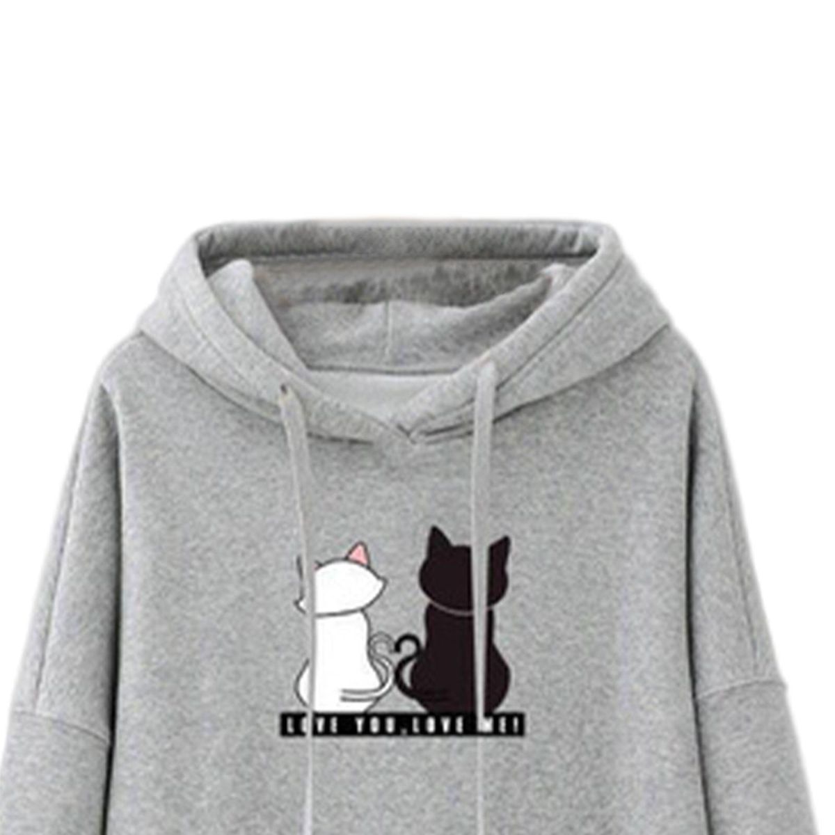 Cute Women Long Sleeve Hoodie Stretchy Casual Hooded Sweatshirt Grey L
