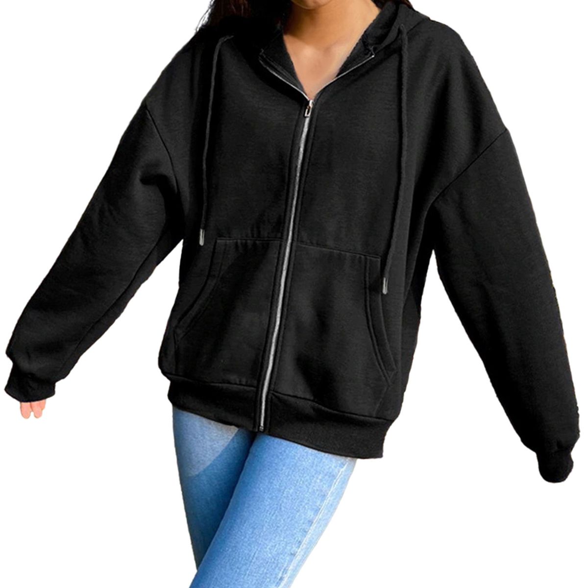 Womens Hoodie Jacket Fashion Lightweight Streetwear Black