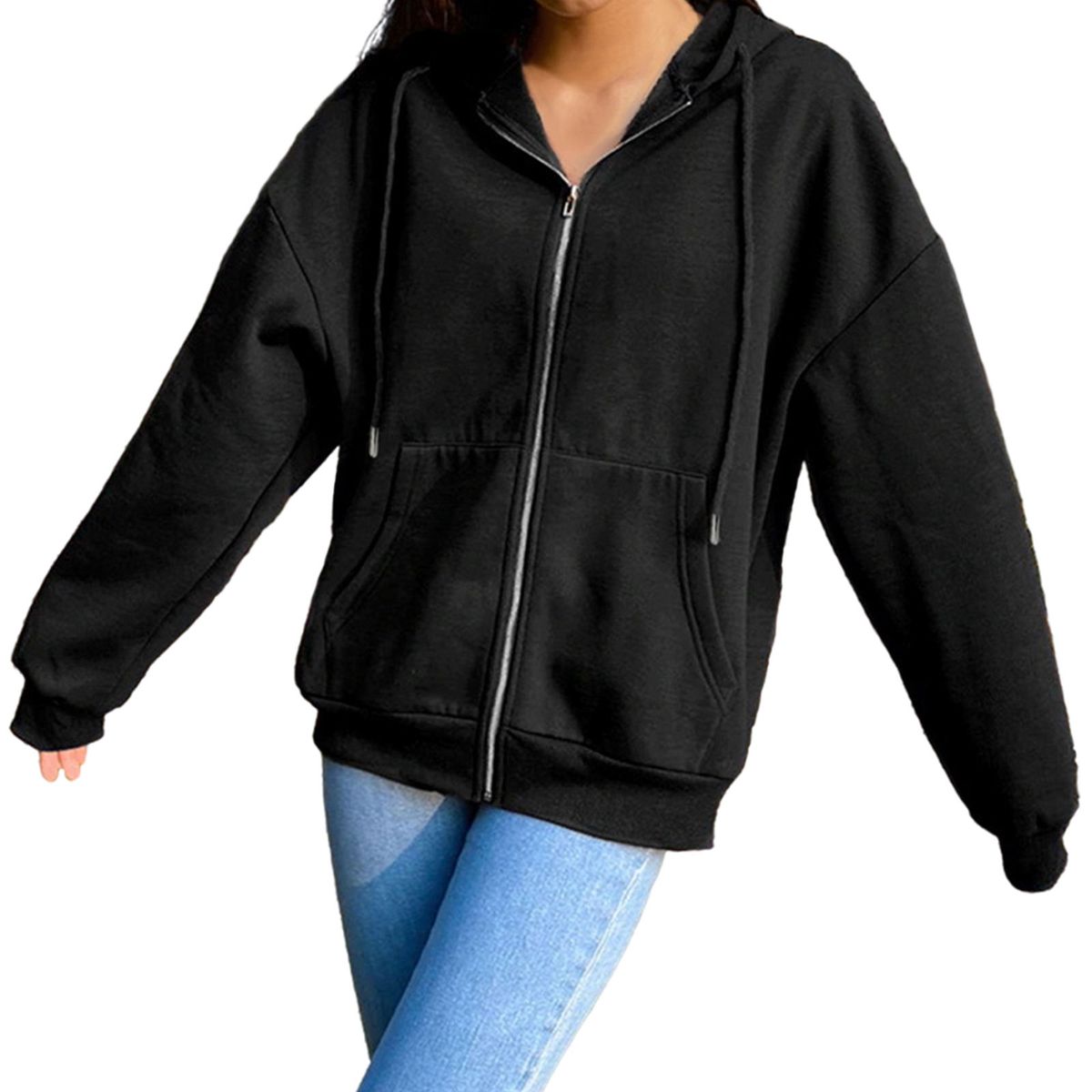 Womens Hoodie Jacket Fashion Lightweight Streetwear Black