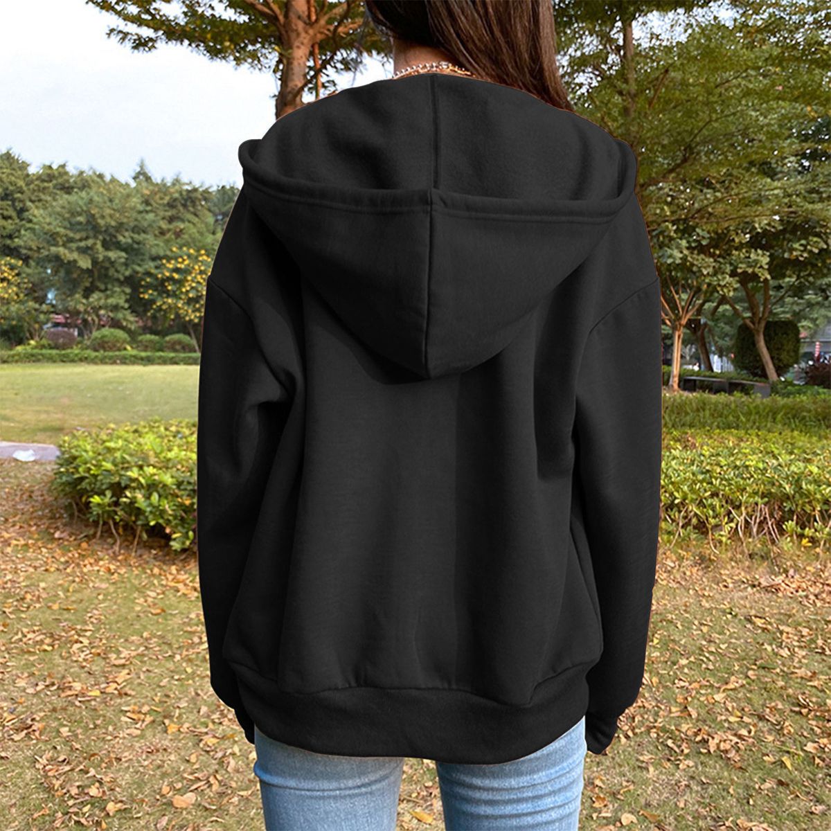 Womens Hoodie Jacket Fashion Lightweight Streetwear Black