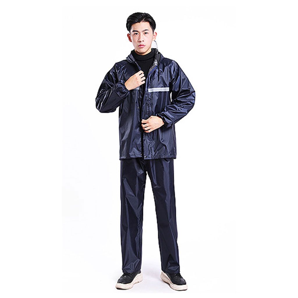 Long Women Men Raincoat Suit Hooded Work Reflective Rain XXXL Navy