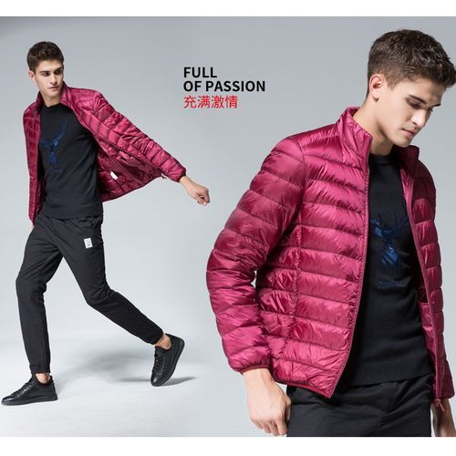 Packable Down Jacket Men Casual Light Coat Windproof White Duck Down Jacket