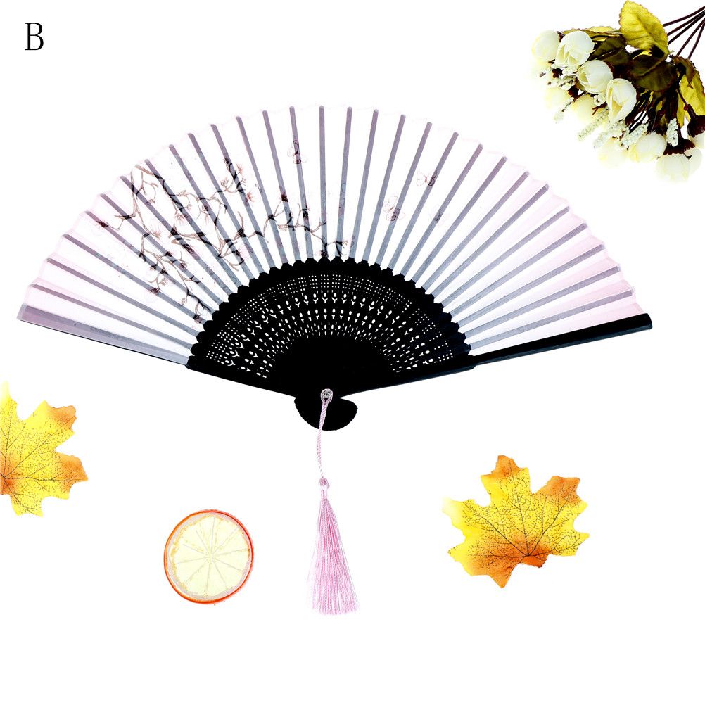 Folding Fan Carved 1PCS Fans Hand Spun Printing Women Hollow Decor Flower Silk Fan Chinese Hand Dancing Hand Party Vintage