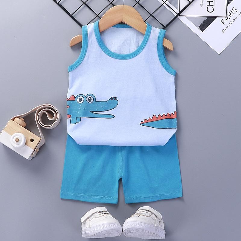 Kid's Vest Top Shorts Cotton Undershirt Set Children Cartoon Pattern