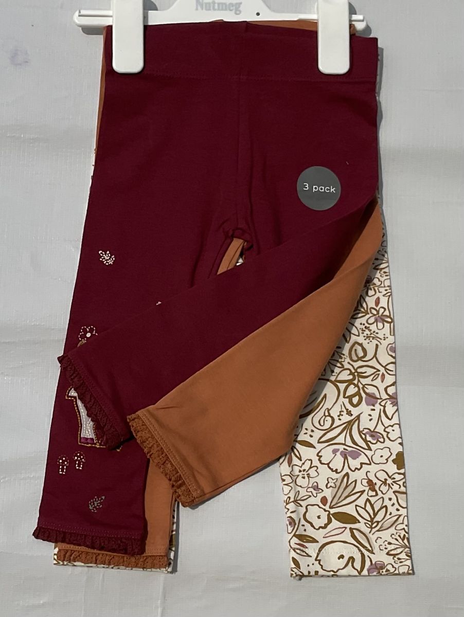 3 PCS Girls Plain Colored Leggings With Graphics