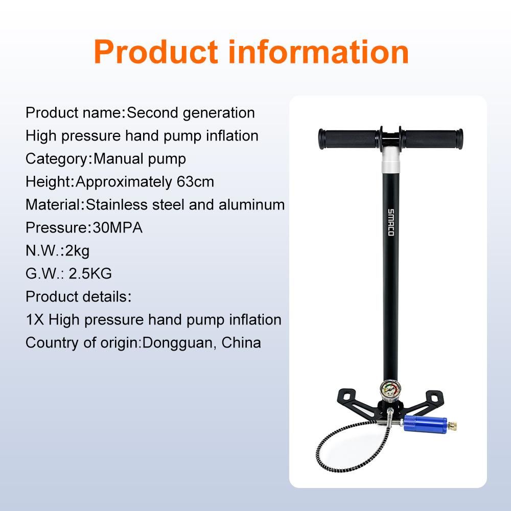 SMACO High Pressure Hand Pump Diving Oxygen Cylinder Inflator Operated Air Pump Compressor oxygen cylinder diving bottle