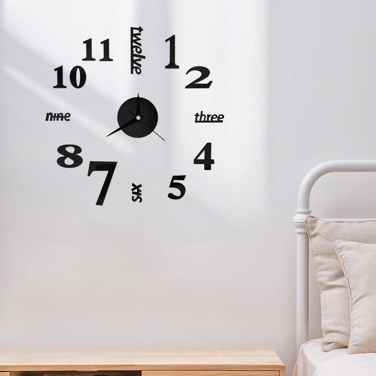 Wall Watches Stickers 3D Effect English Decorative Clock Black