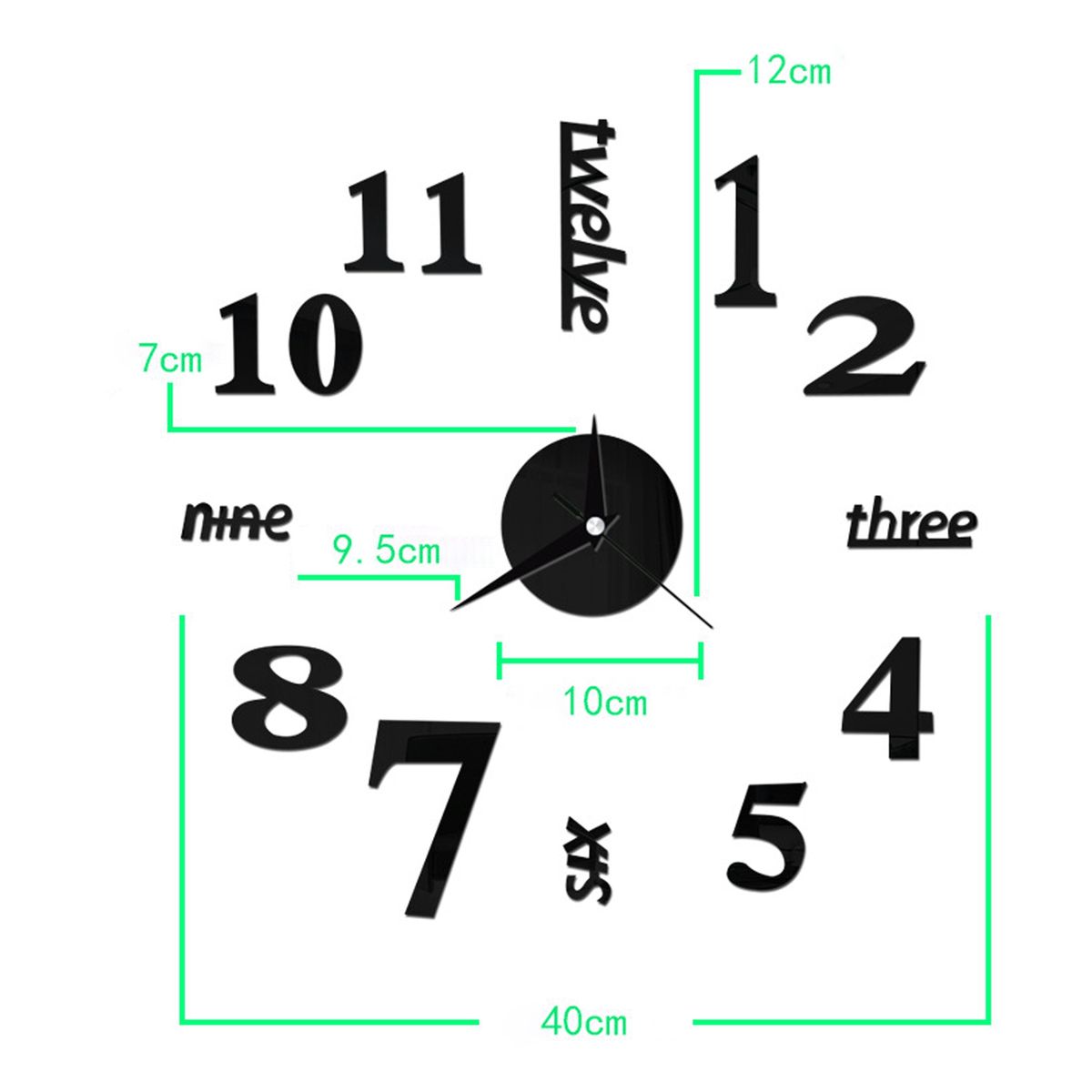 Wall Watches Stickers 3D Effect English Decorative Clock Black