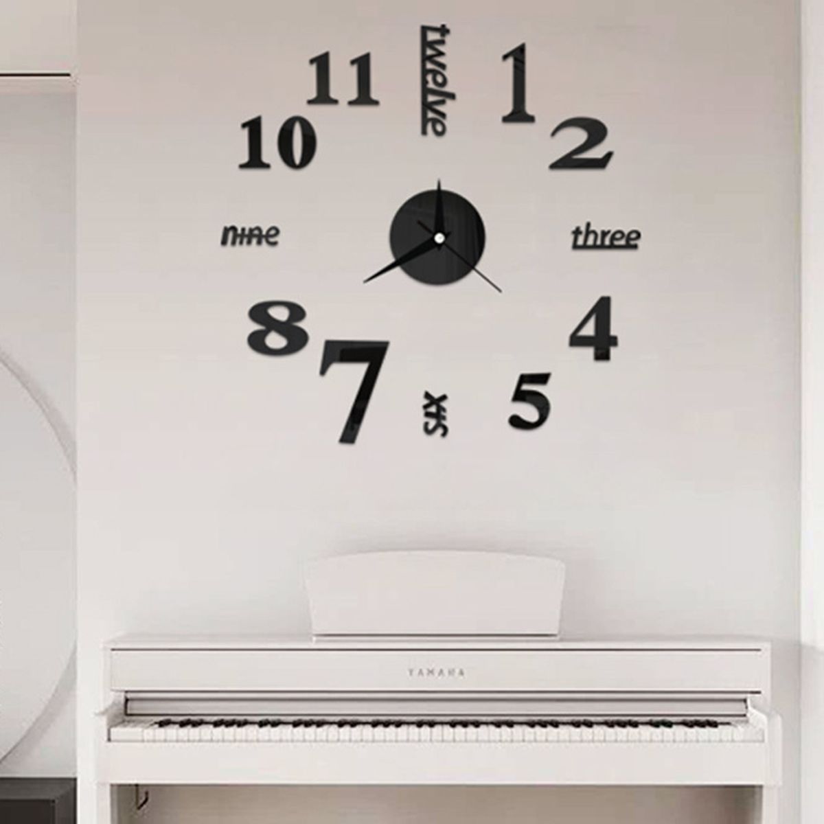 Wall Watches Stickers 3D Effect English Decorative Clock Black