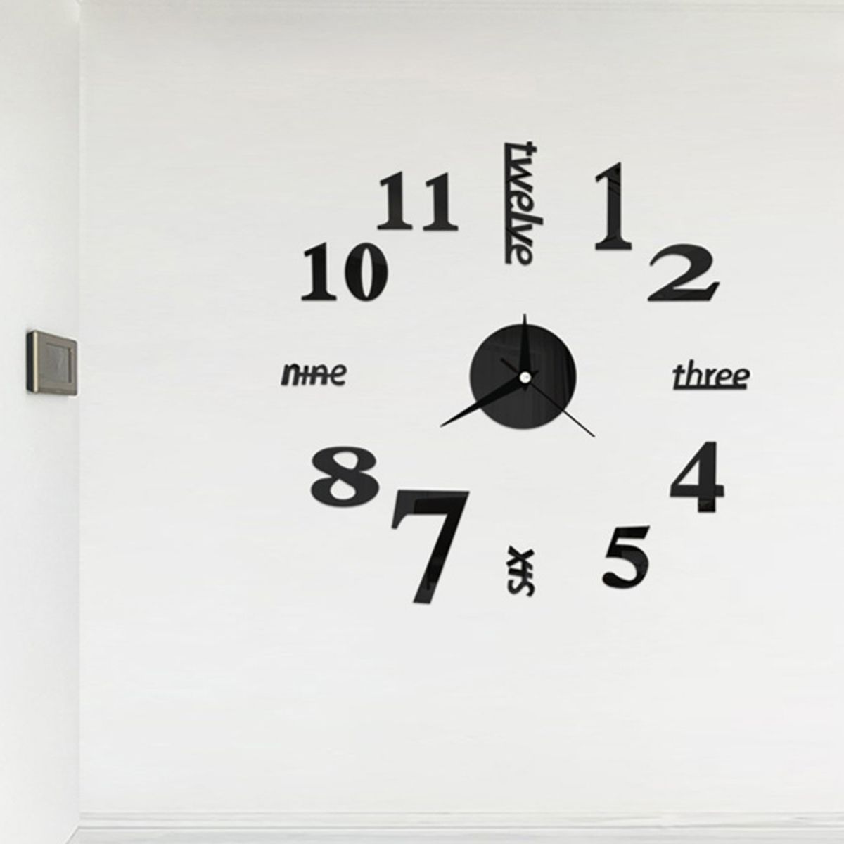 Wall Watches Stickers 3D Effect English Decorative Clock Black