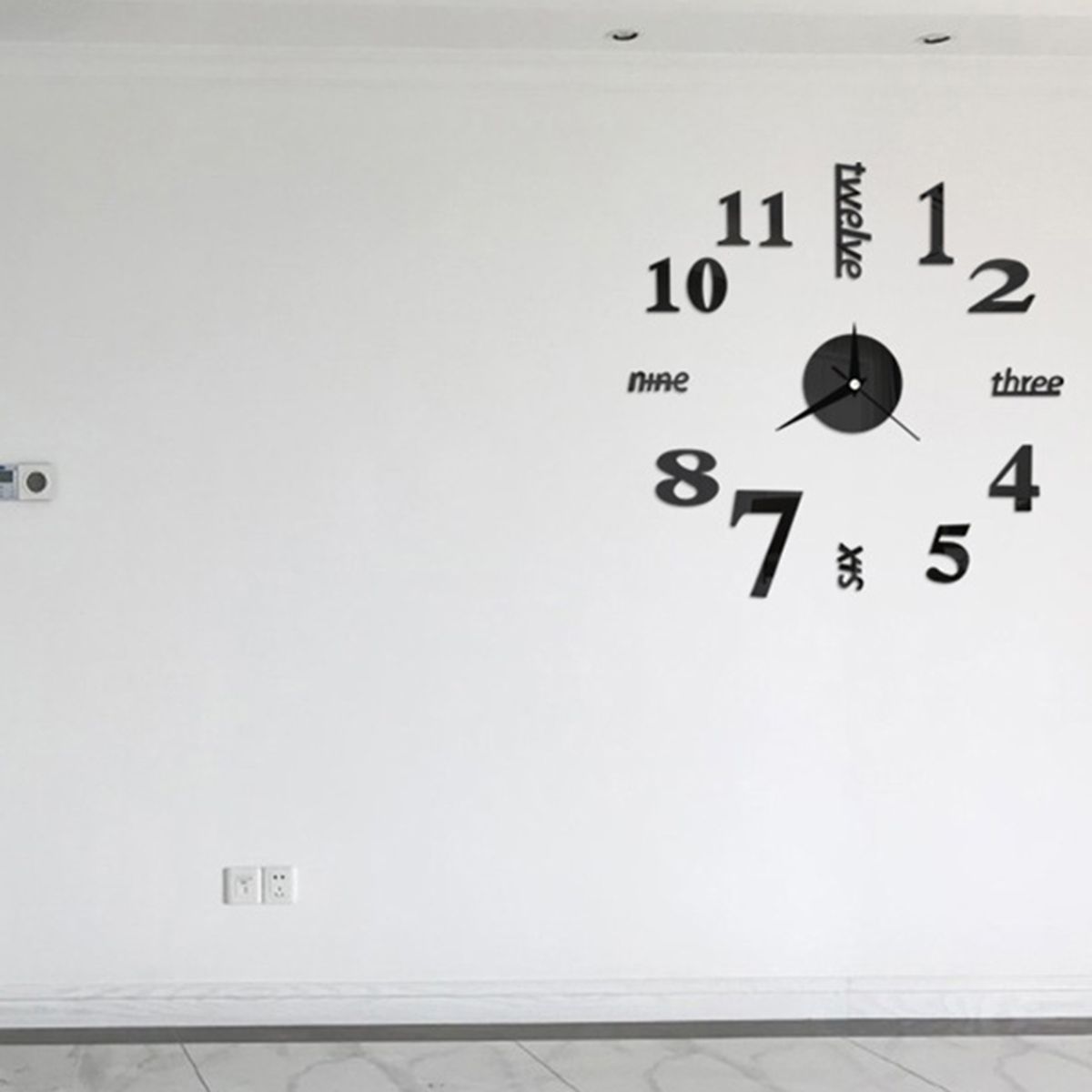Wall Watches Stickers 3D Effect English Decorative Clock Black