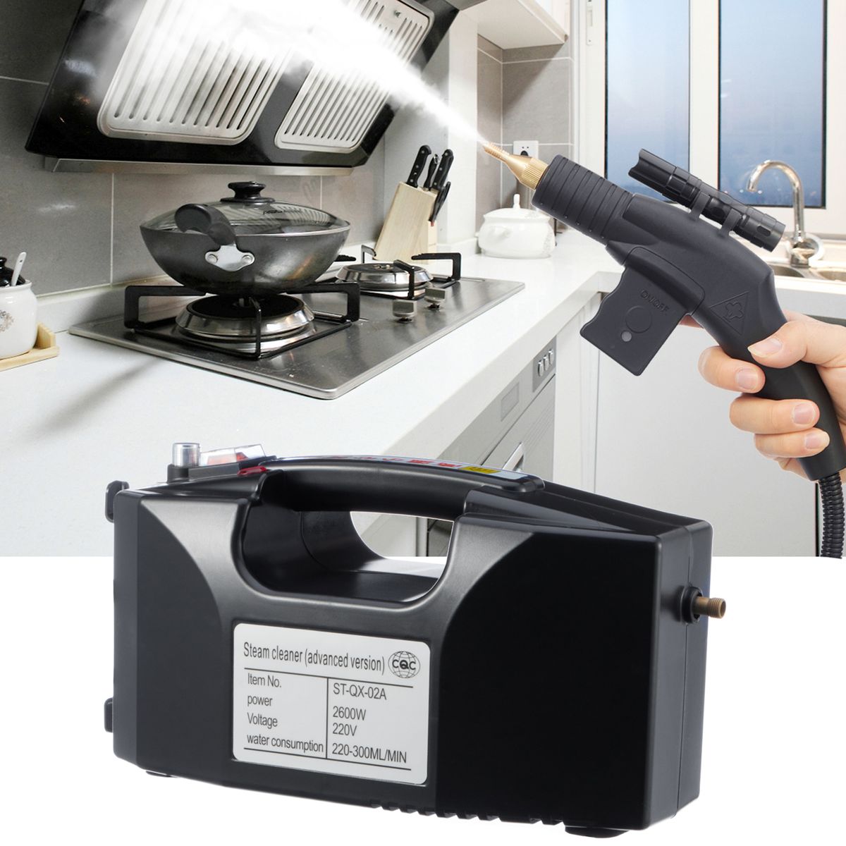 Handheld Steam Cleaner Kit With Extension Rod And 5 Cleaning