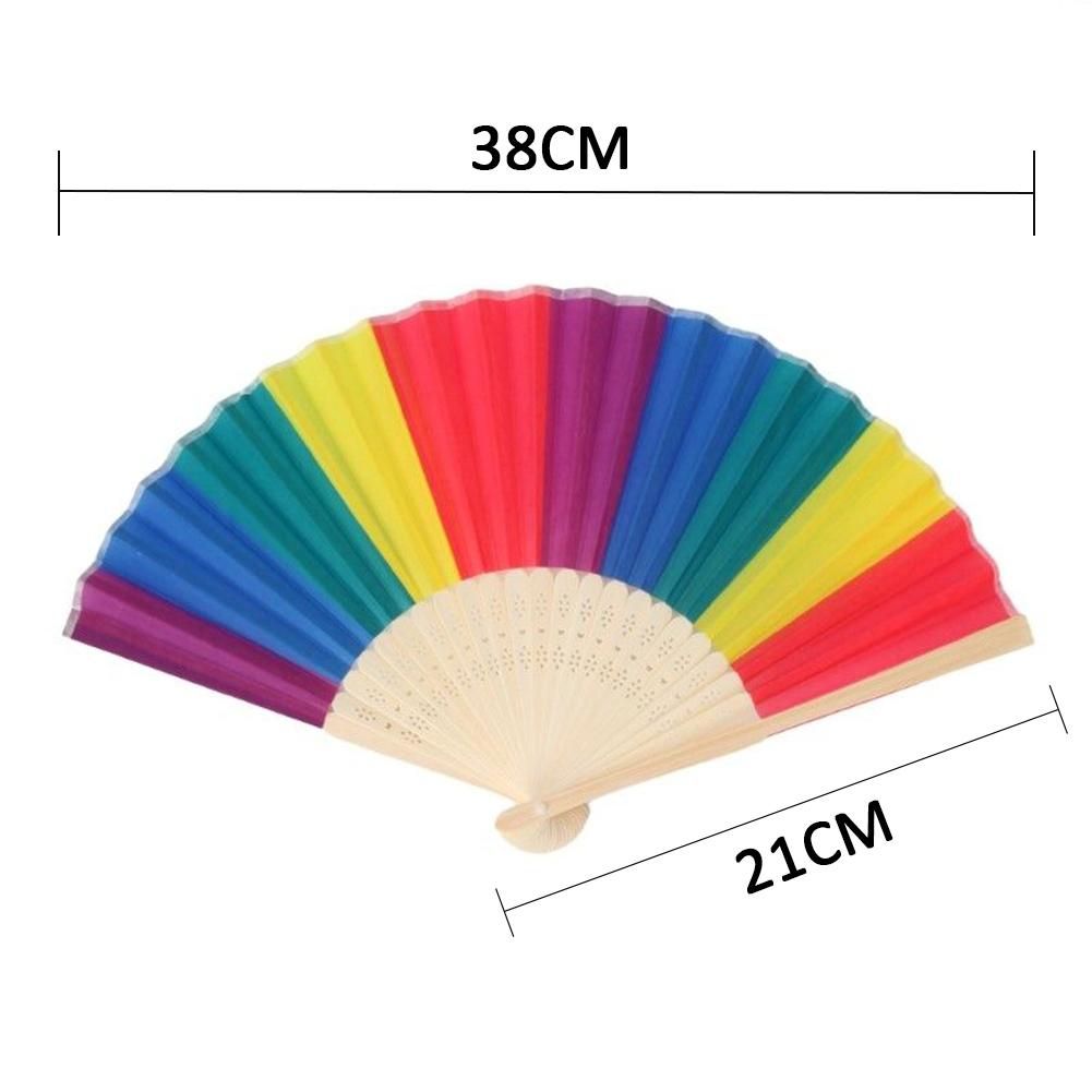 Wedding Rainbow Flower Fans Wind Frame Hand Fabric Bamboo 7-inch Held Gift Fan Colorful Dance Folding Party