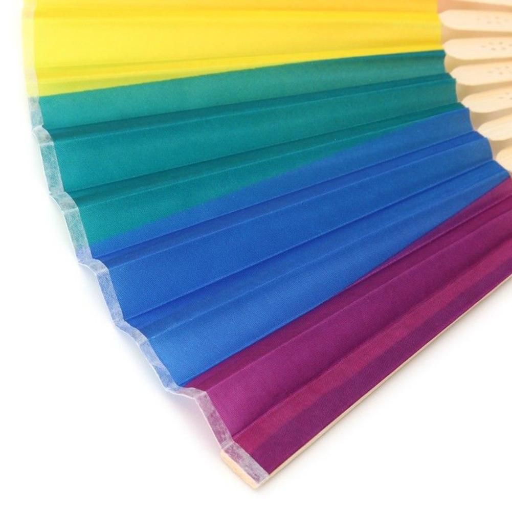 Wedding Rainbow Flower Fans Wind Frame Hand Fabric Bamboo 7-inch Held Gift Fan Colorful Dance Folding Party
