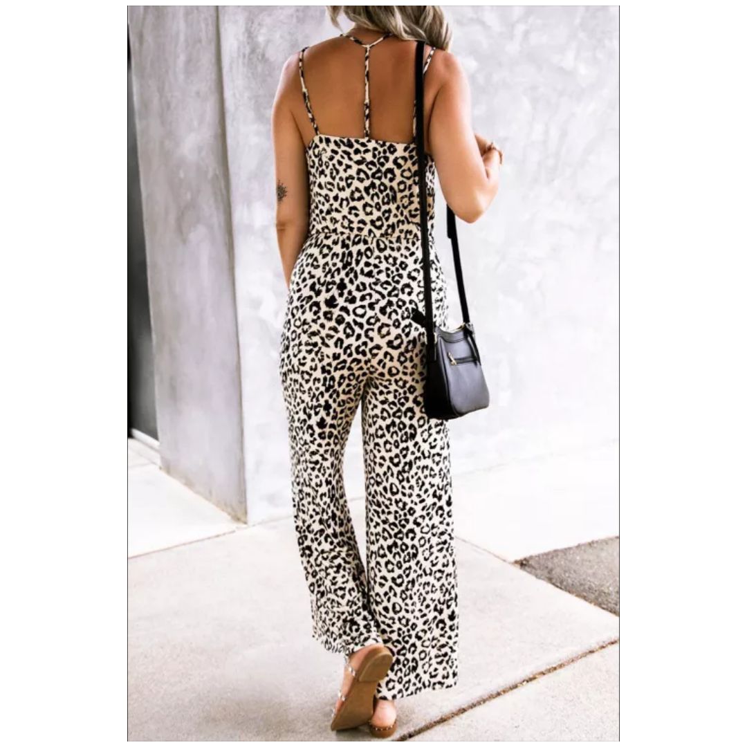 Mfed Sleeveless Open Back Leopard Jumpsuit