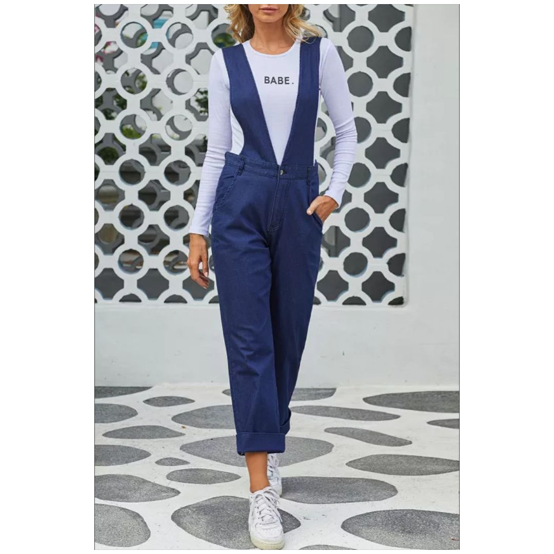 Mfed Blue Straight Leg High Waist Denim Overall