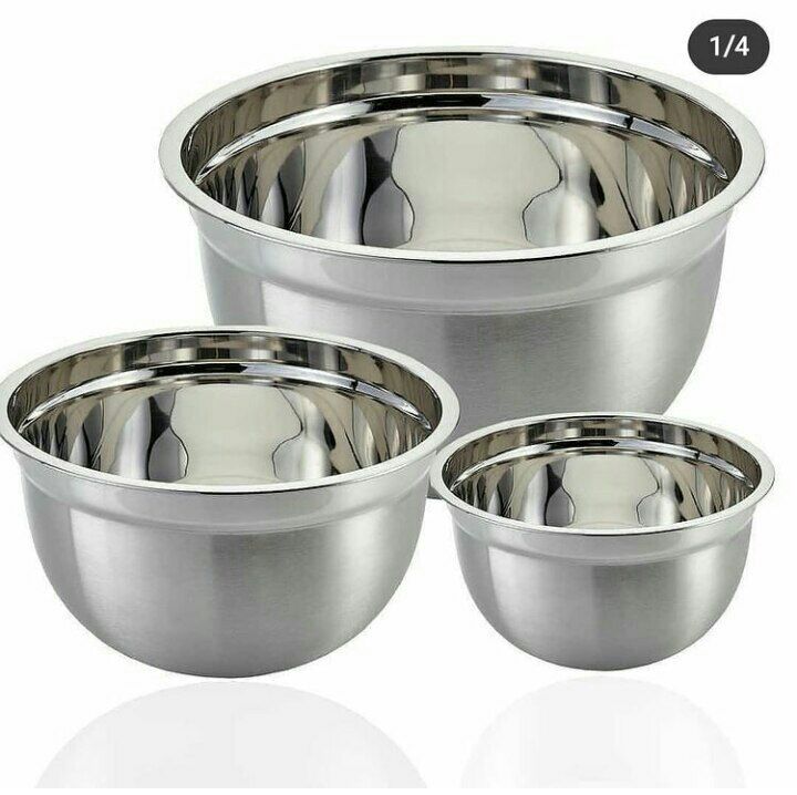 Set 3 Stainless Steel Mixing Bowls Non-Slip Nesting Whisking