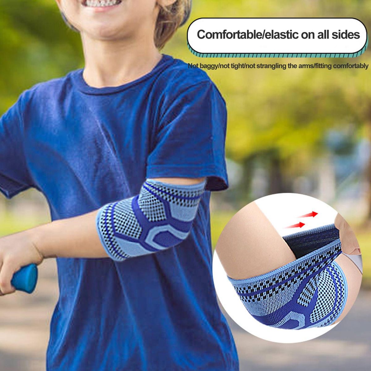 Sports Elbow Pad Kids Soft Breathable Elbow Compression for Active Blue