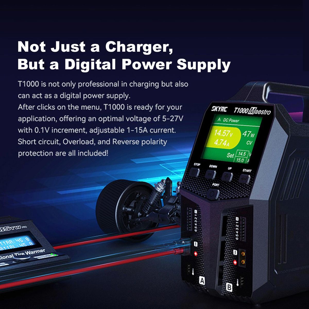 SKYRC T1000 Maestro Charger, AC/DC Dual Balance Charger 450W 1000W Battery Charger for Remote Control Model EU Plug