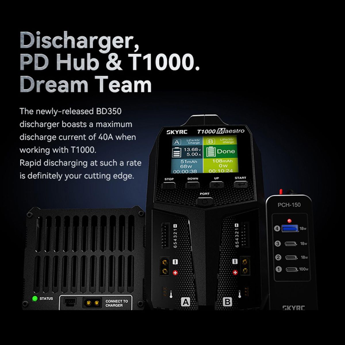 SKYRC T1000 Maestro Charger, AC/DC Dual Balance Charger 450W 1000W Battery Charger for Remote Control Model EU Plug