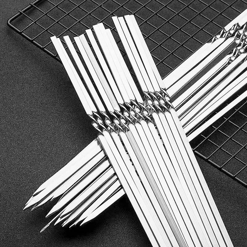 10pcs Stainless BBQ Sticks Steel For Skewer Reusable For Outdoor Camping Picnic Tools Cooking tools Barbeque Tools