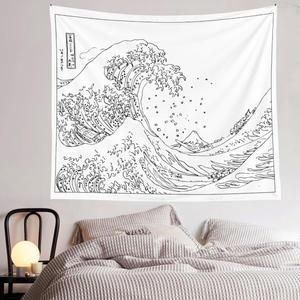 Black And White Wall Hanging Tapestry Japanese Tapestries Boho Bedspread Blanket Bohemian Style Hanging Yoga Mat