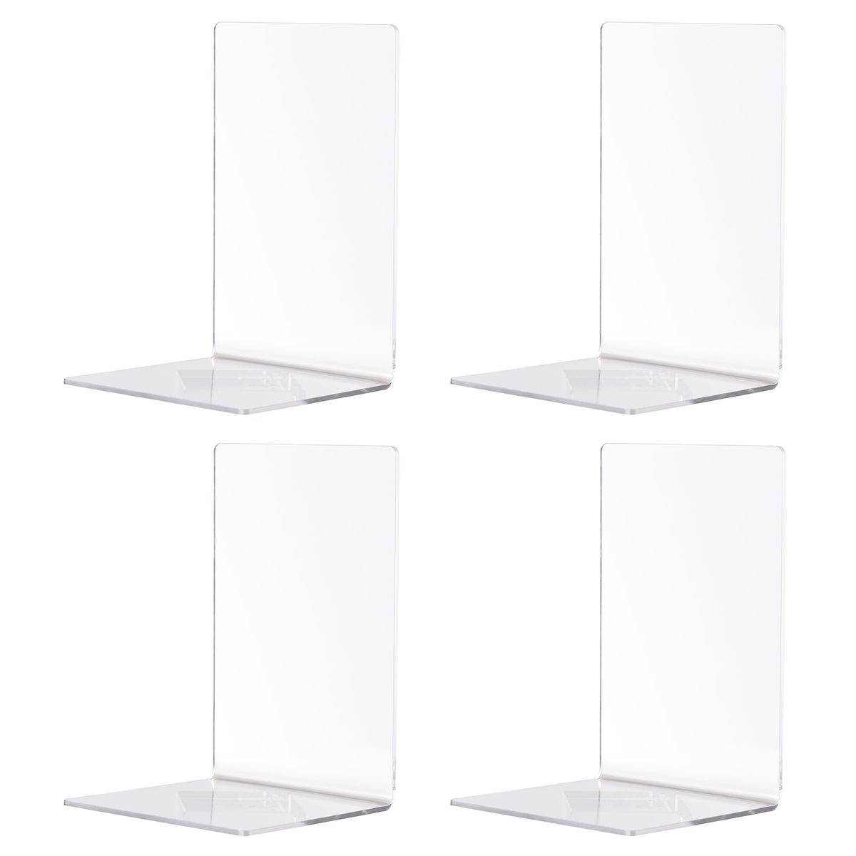 4Pcs Clear Acrylic Bookends L-shaped Desk Organizer Book