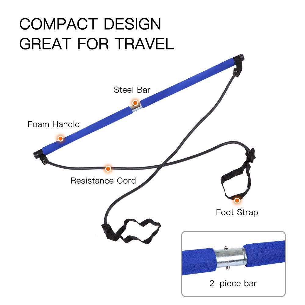 Portable Pilates Bar Kit Resistance Band Muscle Toning Bar
