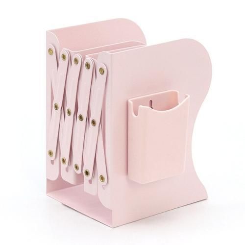 Metal Retractable Bookends With Pen Holder Book Support Stand Holder Shelf Adjustable Bookshelf Magazine Organizer Office Supply