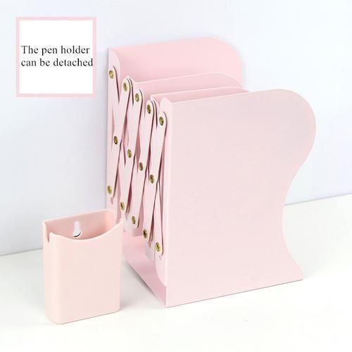 Metal Retractable Bookends With Pen Holder Book Support Stand Holder Shelf Adjustable Bookshelf Magazine Organizer Office Supply