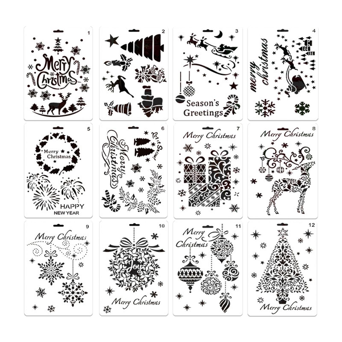 12pcs Drawing Stencils Christmas Painting Template Trees