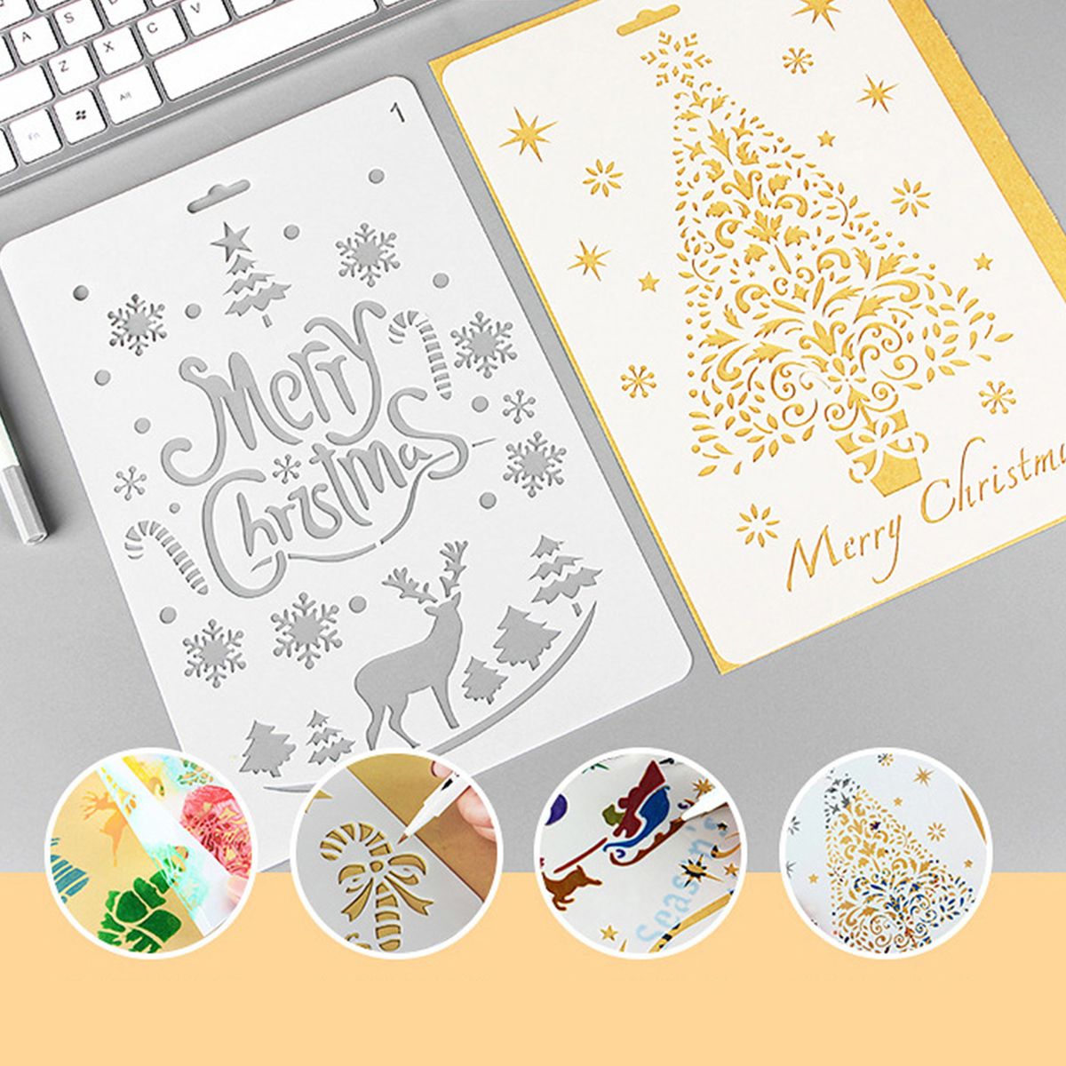 12pcs Drawing Stencils Christmas Painting Template Trees