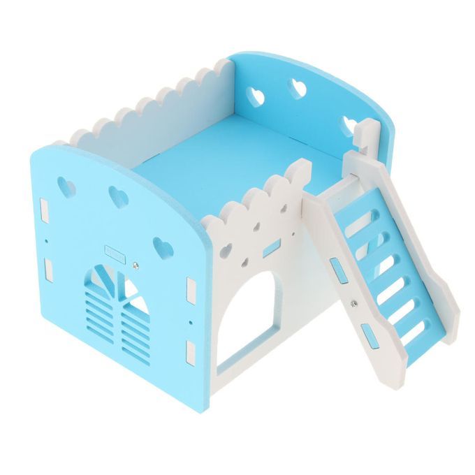 Pet Small Animals Hideout Hamster House Deluxe Wooden Hut Blue