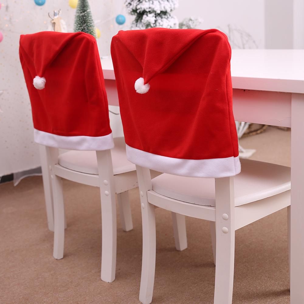 Christmas chair hat restaurant hotel layout chair cover solid color wedding meeting red velvet chair cover Christmas chair cover Brushed fabric chair cover