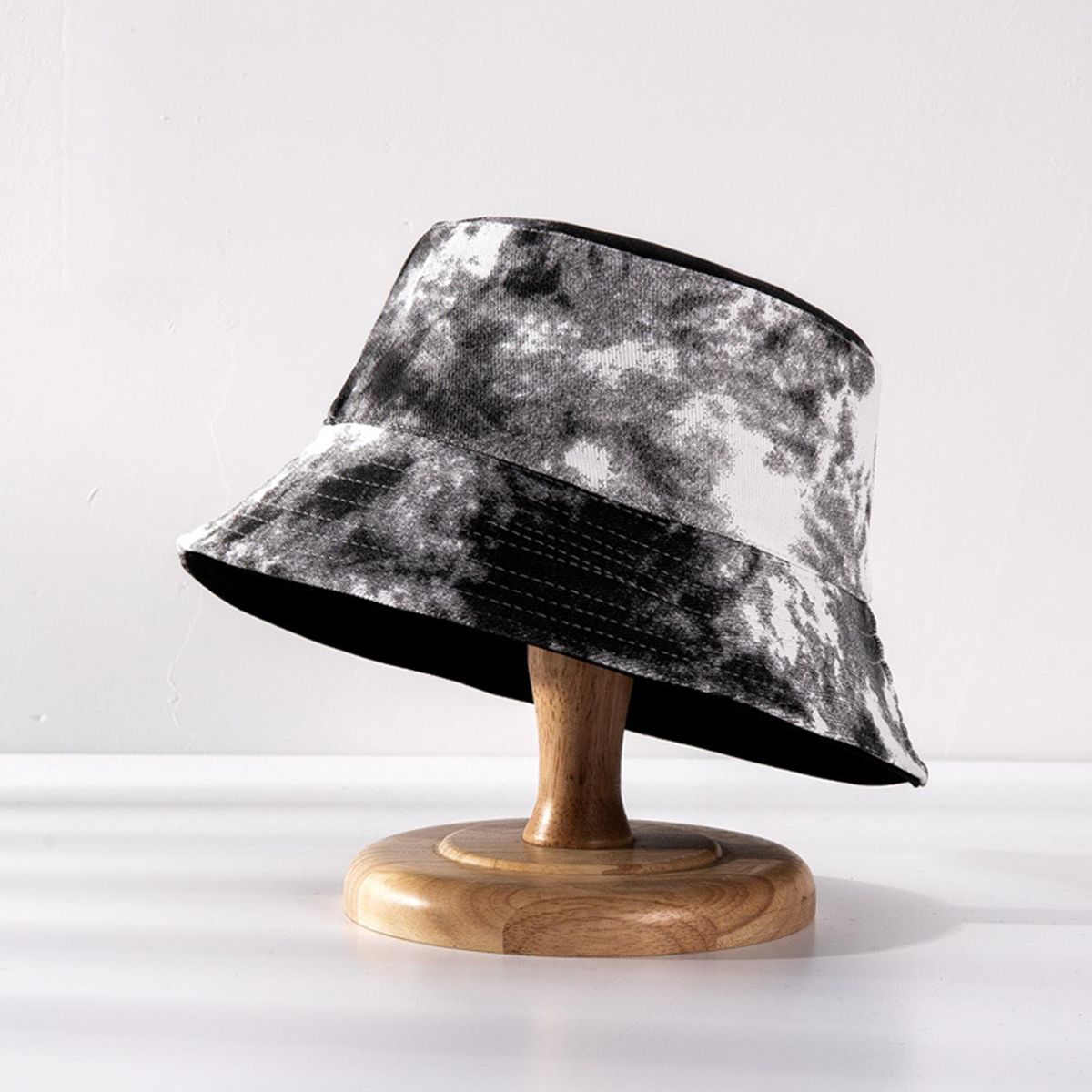Skin-friendly Bucket Hat Double-sided Cotton Tie-dye-Black