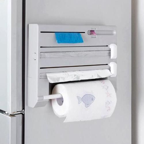 6 In 1 Kitchen Roll Dispenser Cling Film Tin Foil Paper Towel Holder Wall Rack