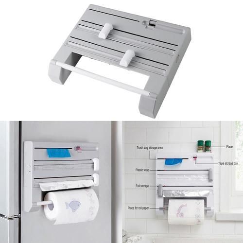 6 In 1 Kitchen Roll Dispenser Cling Film Tin Foil Paper Towel Holder Wall Rack