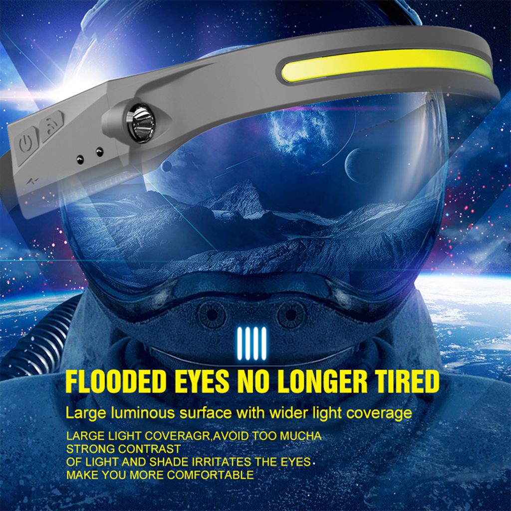 LED  Head Light Hand Sensor Flashlights For Hiking Gray